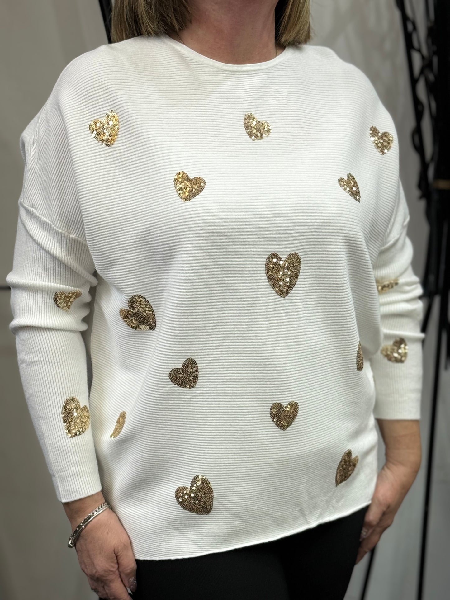 KENSO-O/S SEQUIN HEART RIB JUMPER-