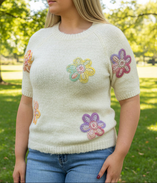 KAYE-APPLIQUE FLOWER KNIT