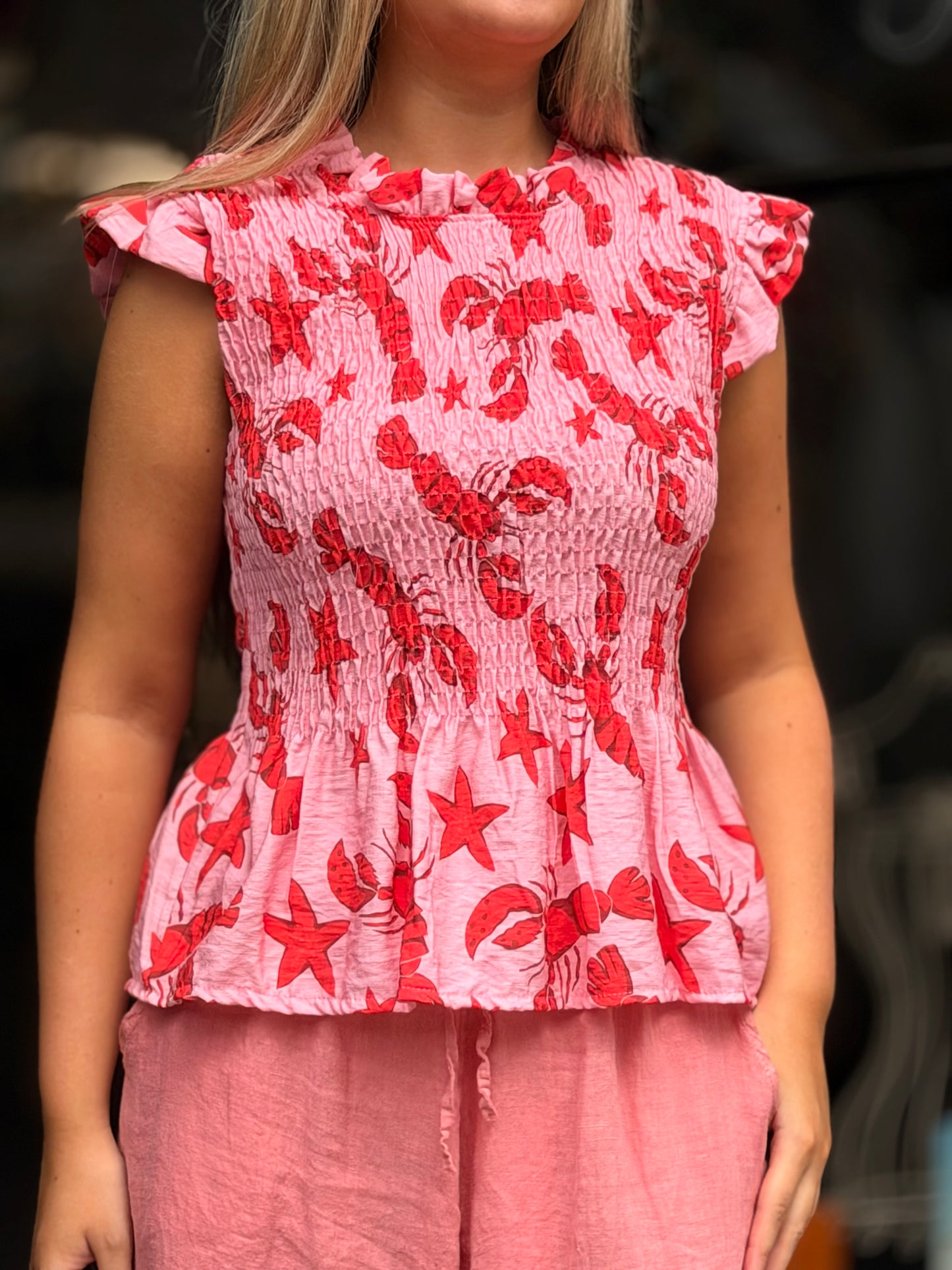 PHOEBE-PRINTED SHEERING TOP