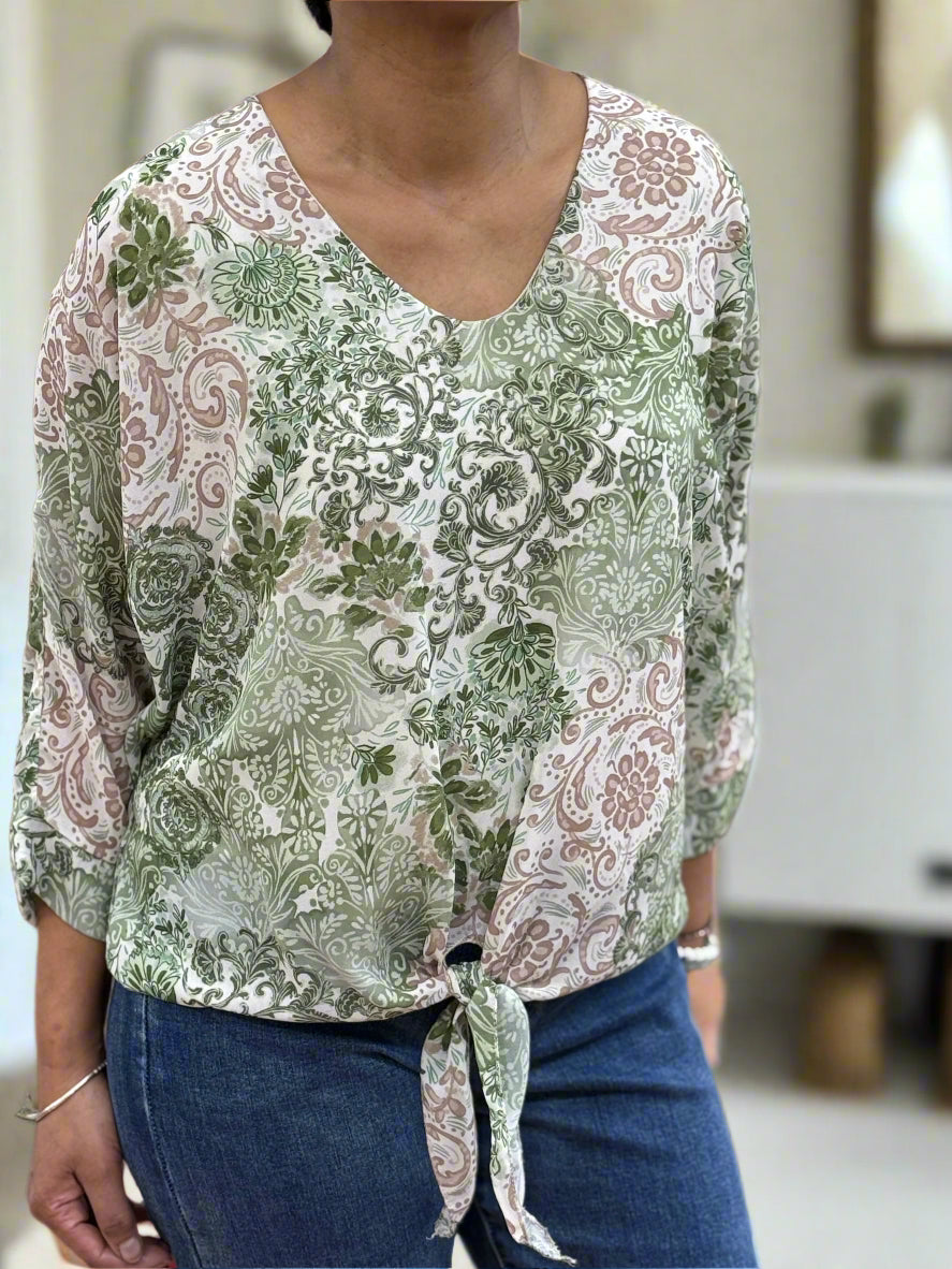 ALLY- TIE FRONT PRINT TOP