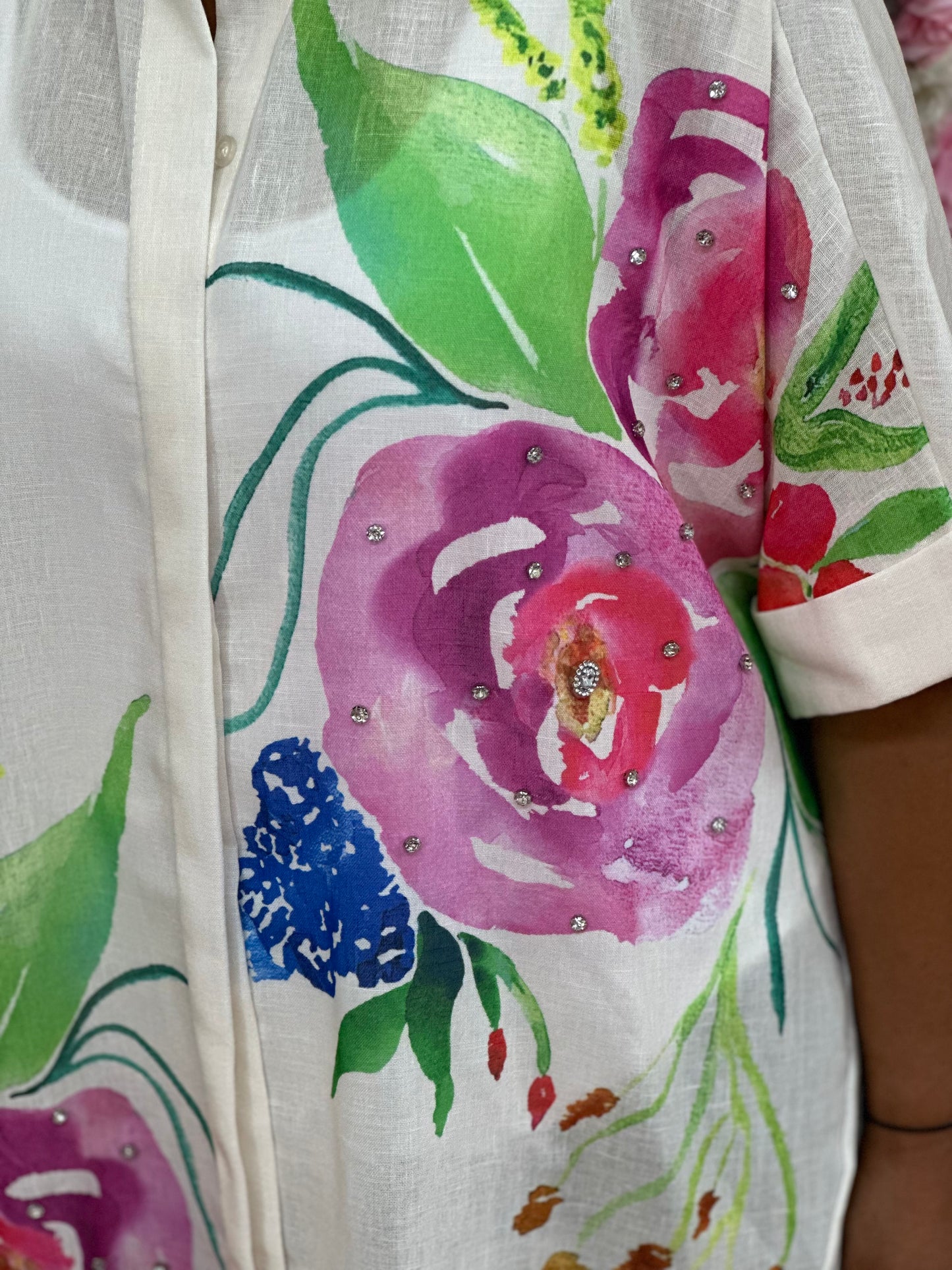 TROPICS KEW DIAMANTE FLOWER SHIRT