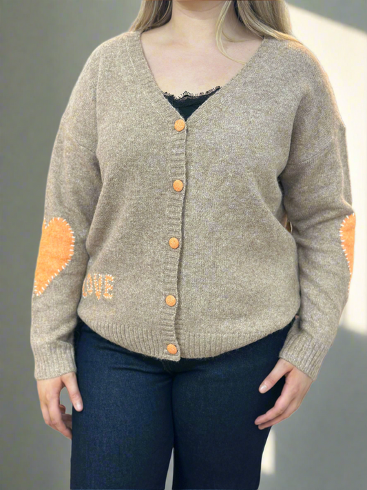 GRACIE- BLANKET STITCH LOVE CARDI- MOCHA