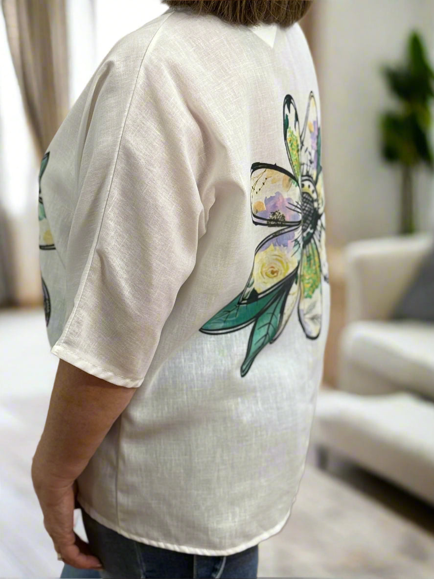 KIKI - LINEN MIX FLOWER TOP