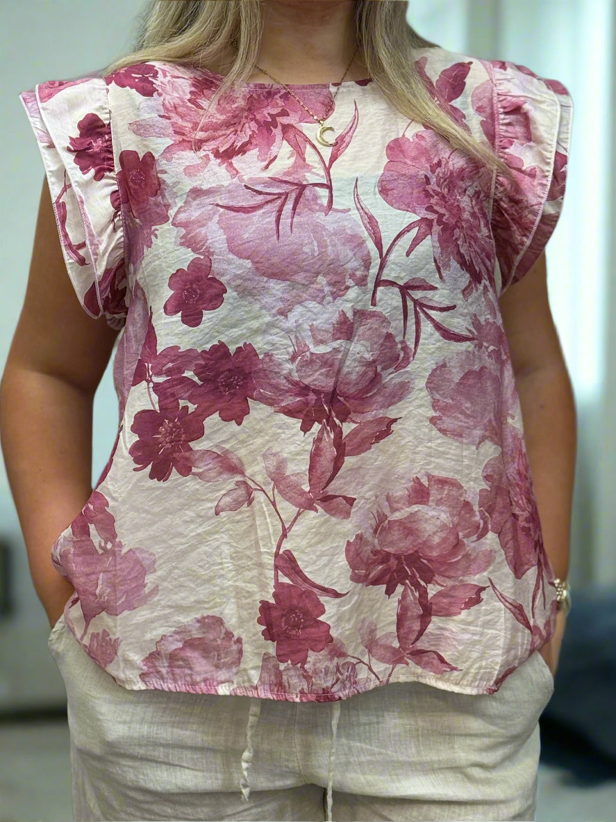 CHAY-PRINTED FRILL TOP
