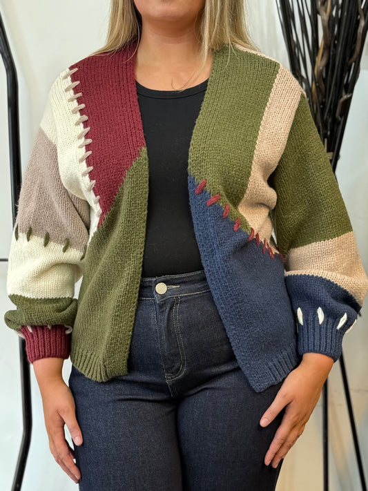 REBA-COLOURS PANEL KNIT CARDIGAN