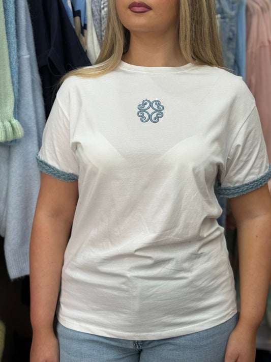 HARPER- BRAIDED DENIM EDGE SLV TEE #SunshineSALE