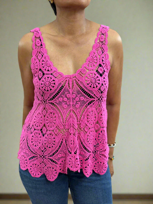 ROMA COLLECTION- V CROCHET VEST TOP- SPECIAL OFFER/STAR BUY