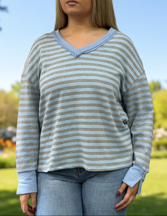 PHEONIX- KNITTED STRIPE VTRIM TOP #SunshineSALE