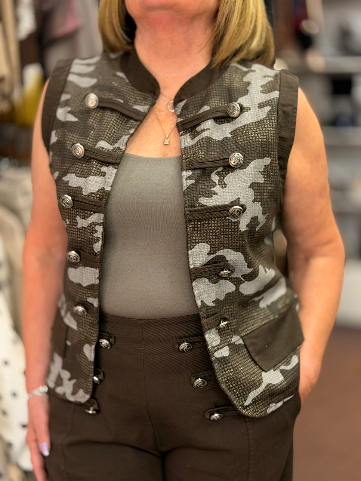 PARKER- CANVAS SPARKLE CAMO MILITARY WAISTCOAT - fits 8-12/14