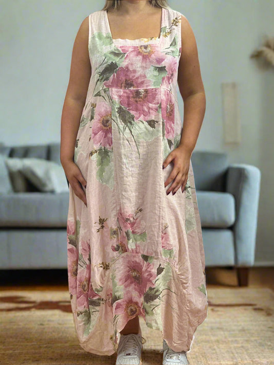 LINO -HOLLY FLOWER LINEN DRESS-