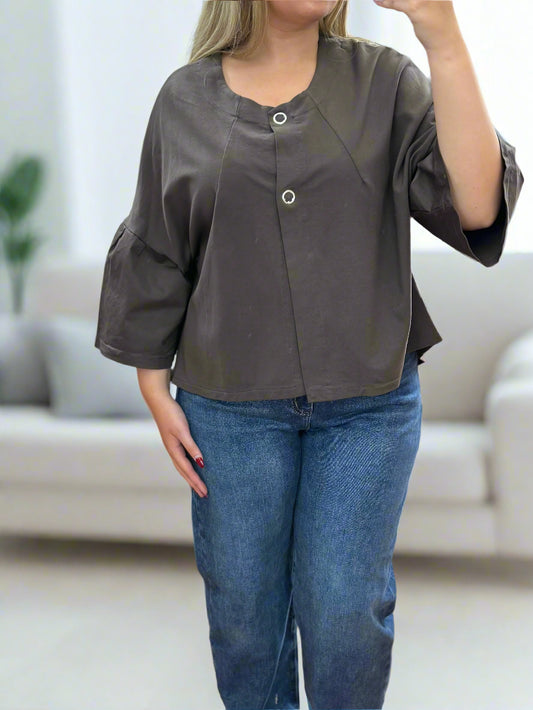 TACY-BUTTONS CROP JERSEY JKT