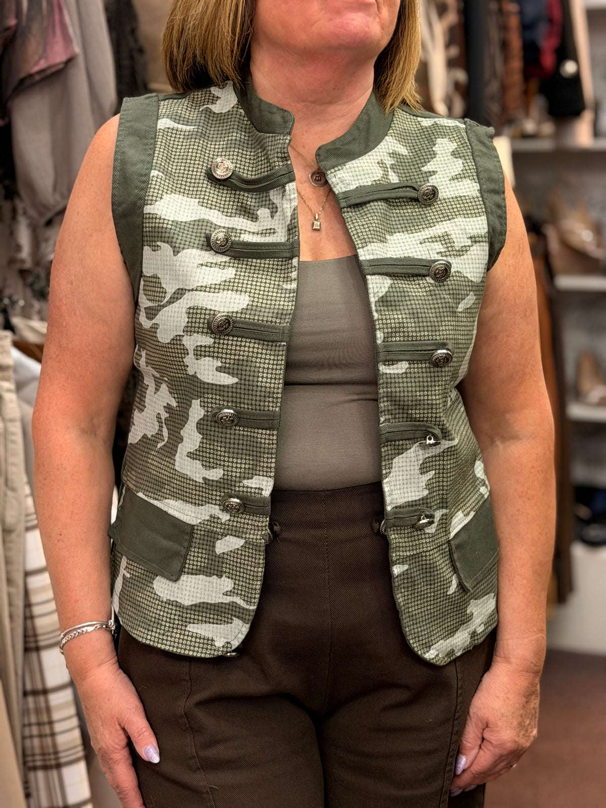 PARKER- CANVAS SPARKLE CAMO MILITARY WAISTCOAT - fits 8-12/14