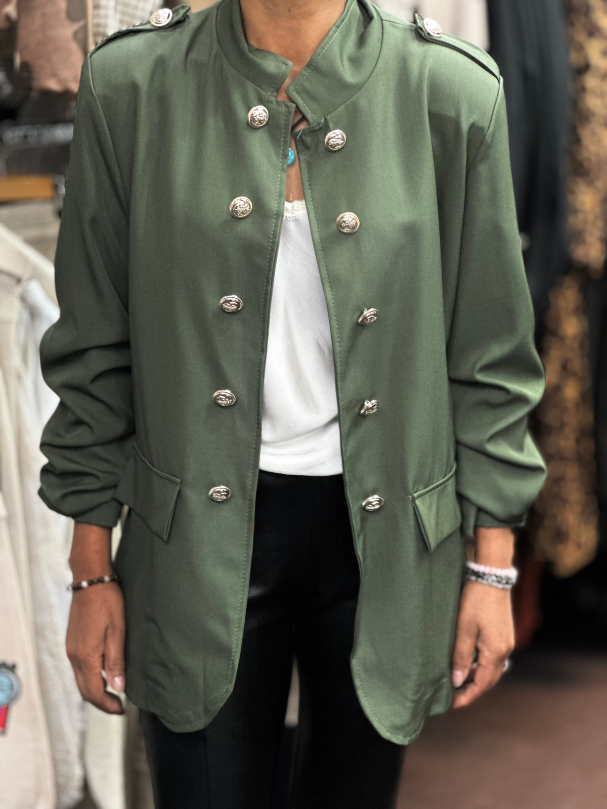 DARCY-MILITARY RUCHED SLV JKT-LONG