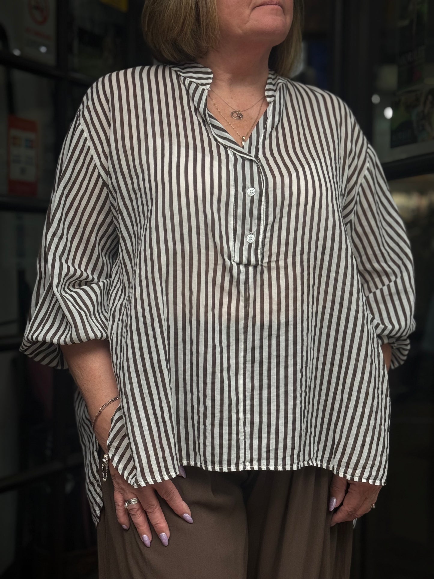ADAIR-PINSTRIPE TUNIC TOP- PLUS Fits 14-20 #BankHoliday20%OFF