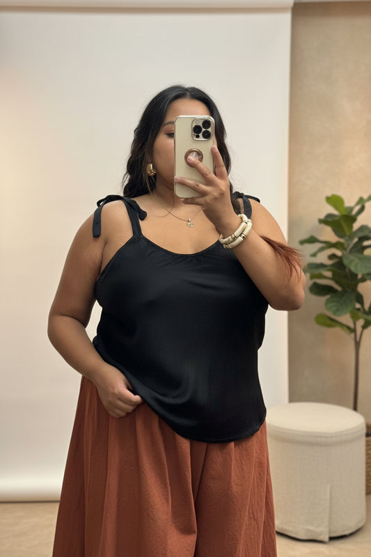 BELLA- BOW STRAP SATIN VEST TOP