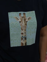 Load image into Gallery viewer, GIRAFFE  APPLIQUE TEE -
