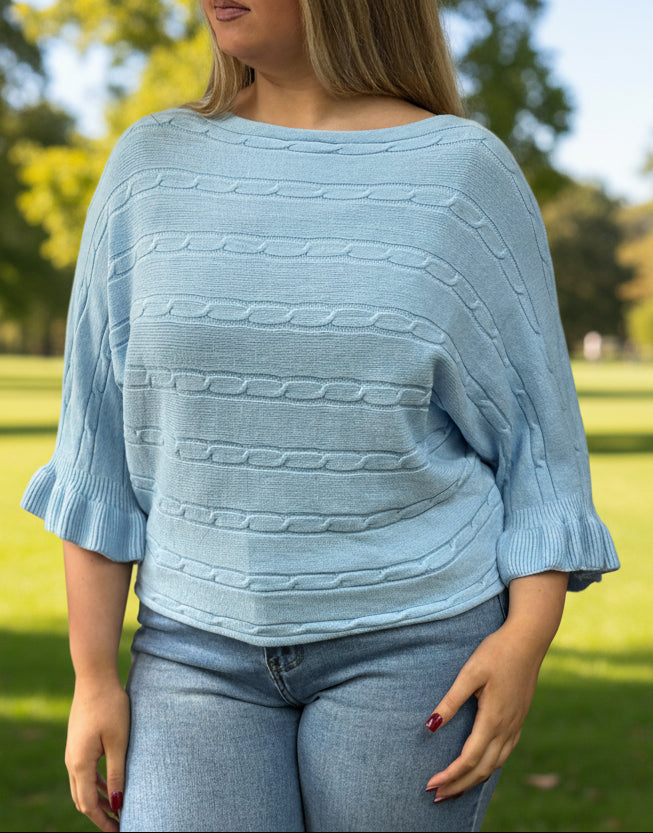 KATYA-CABLE FRILL SLV BWING KNIT-