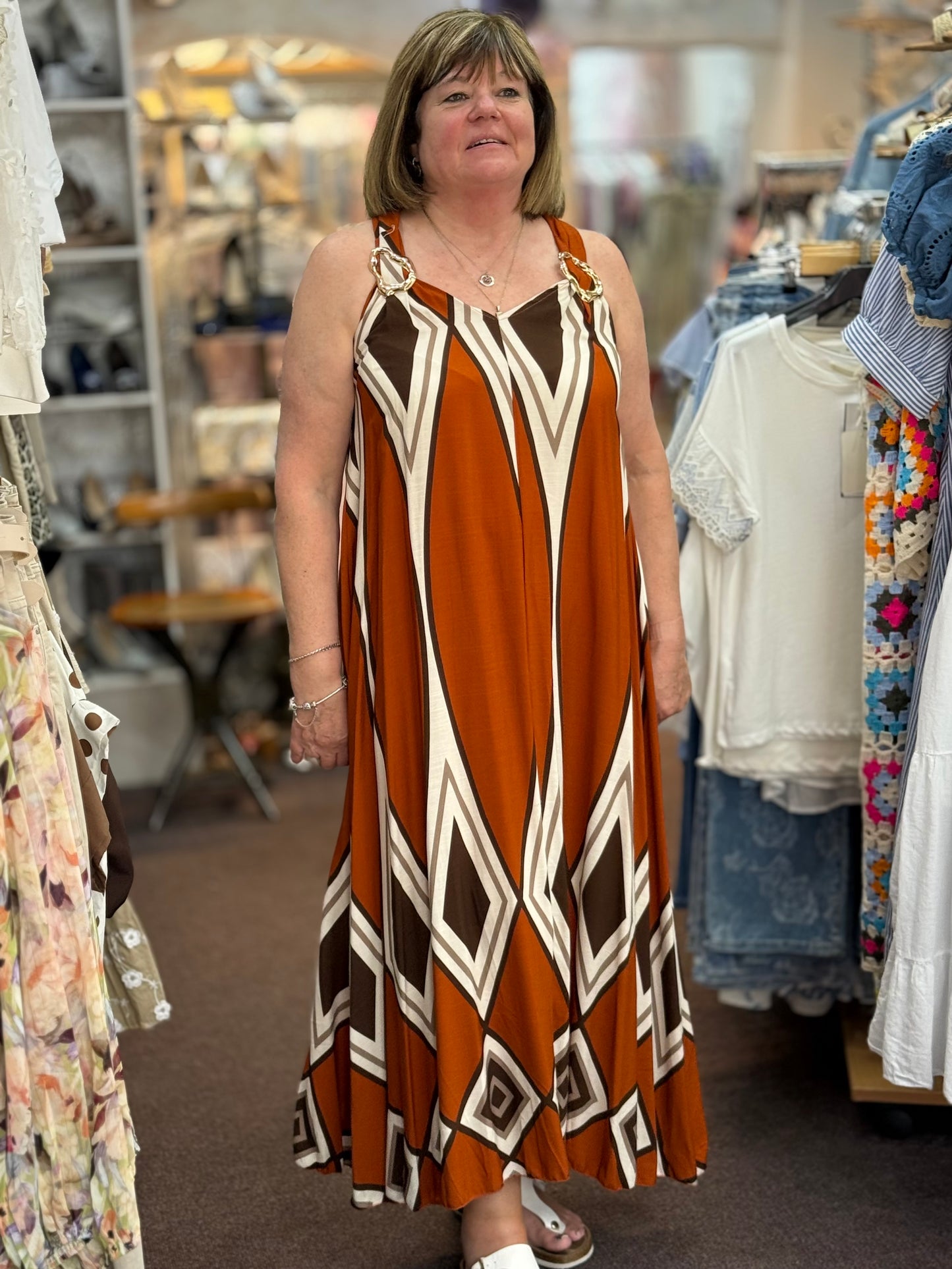 BETHAN- BUCKLE DIAG PATT DRESS #SunshineSALE