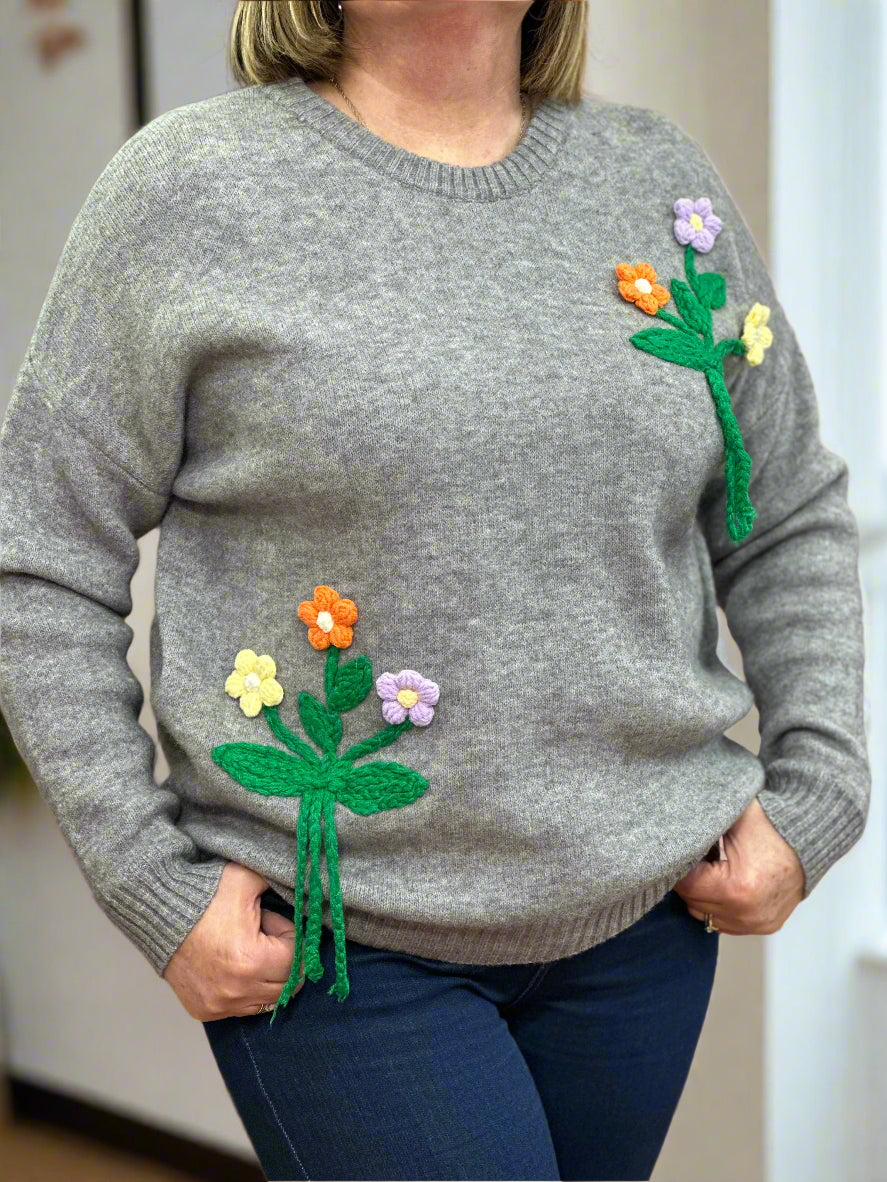 ELLY- KNITED FLOWER APPLIQUE JUMPER - #PAYDAY SAVING