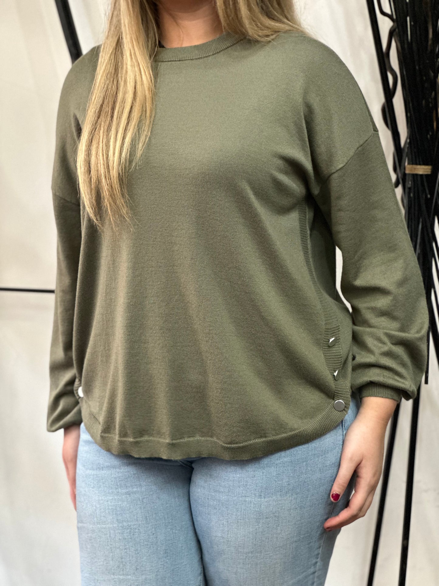 FRANSA-BESMOCK FINE BUTTONS KNIT-OLIVE