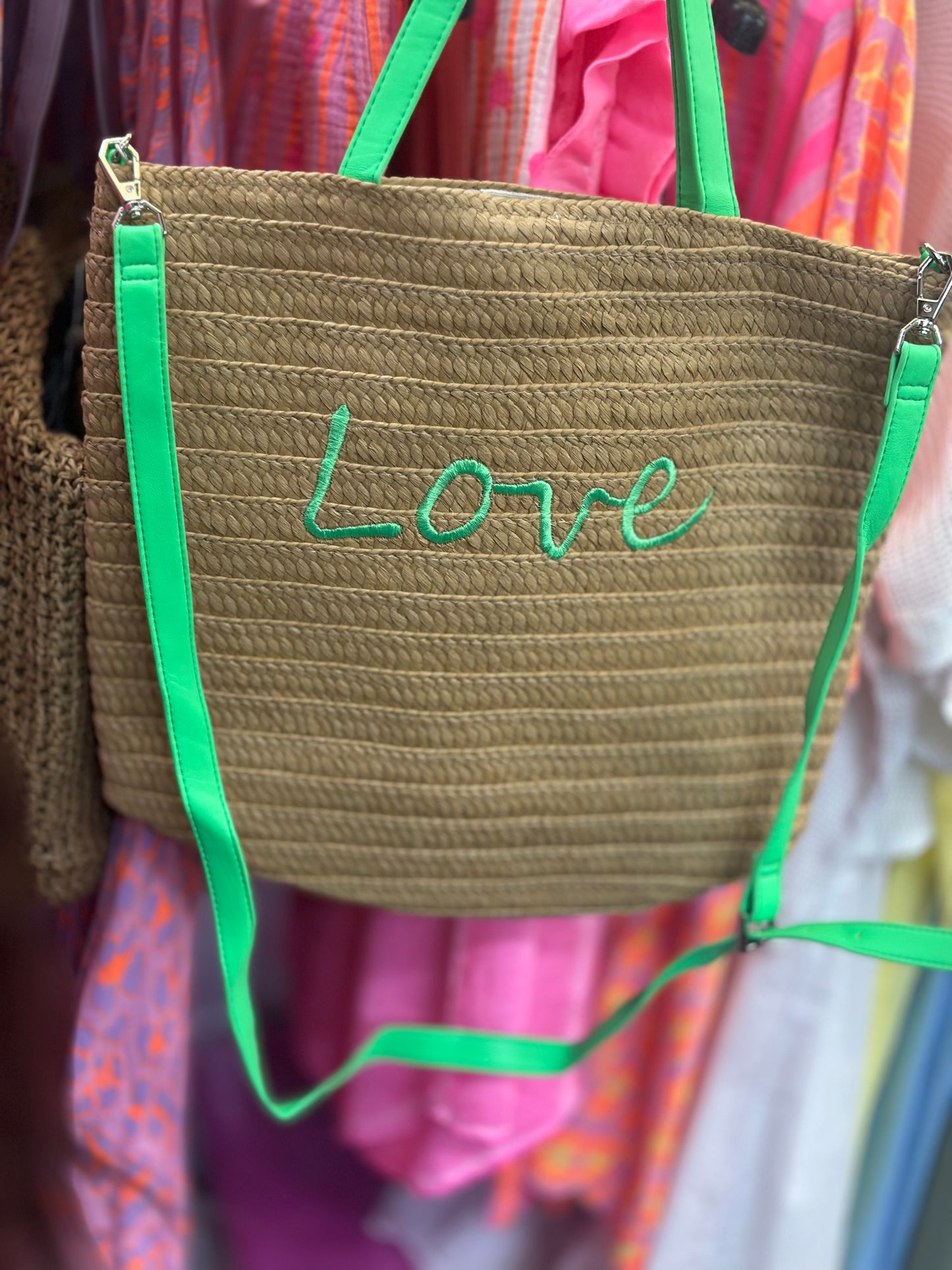 NEONS WEEKEND STRAW DEEP TOTE BAG -