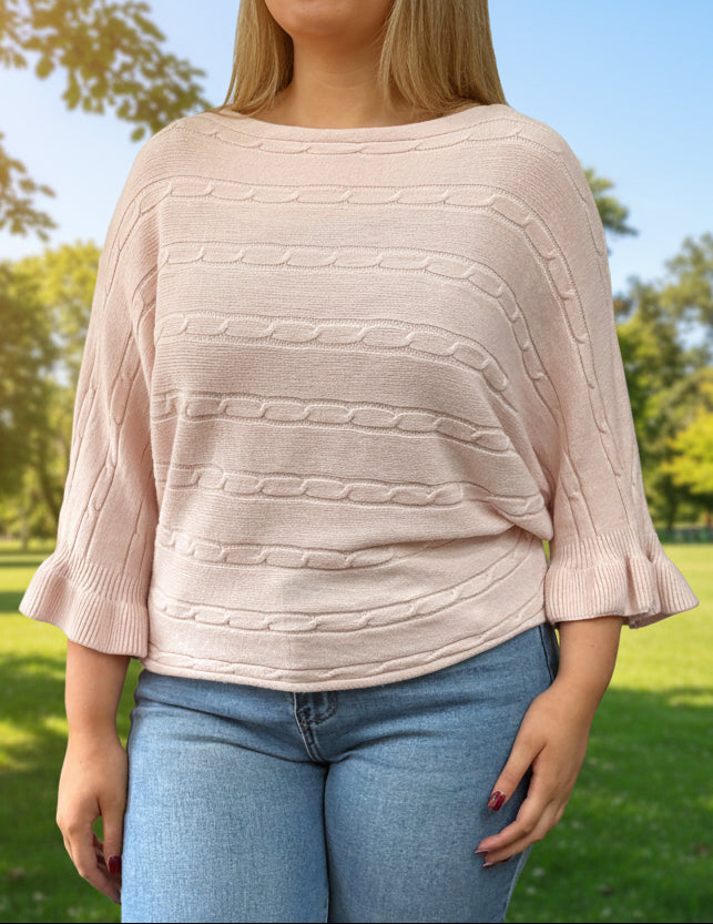 KATYA-CABLE FRILL SLV BWING KNIT-
