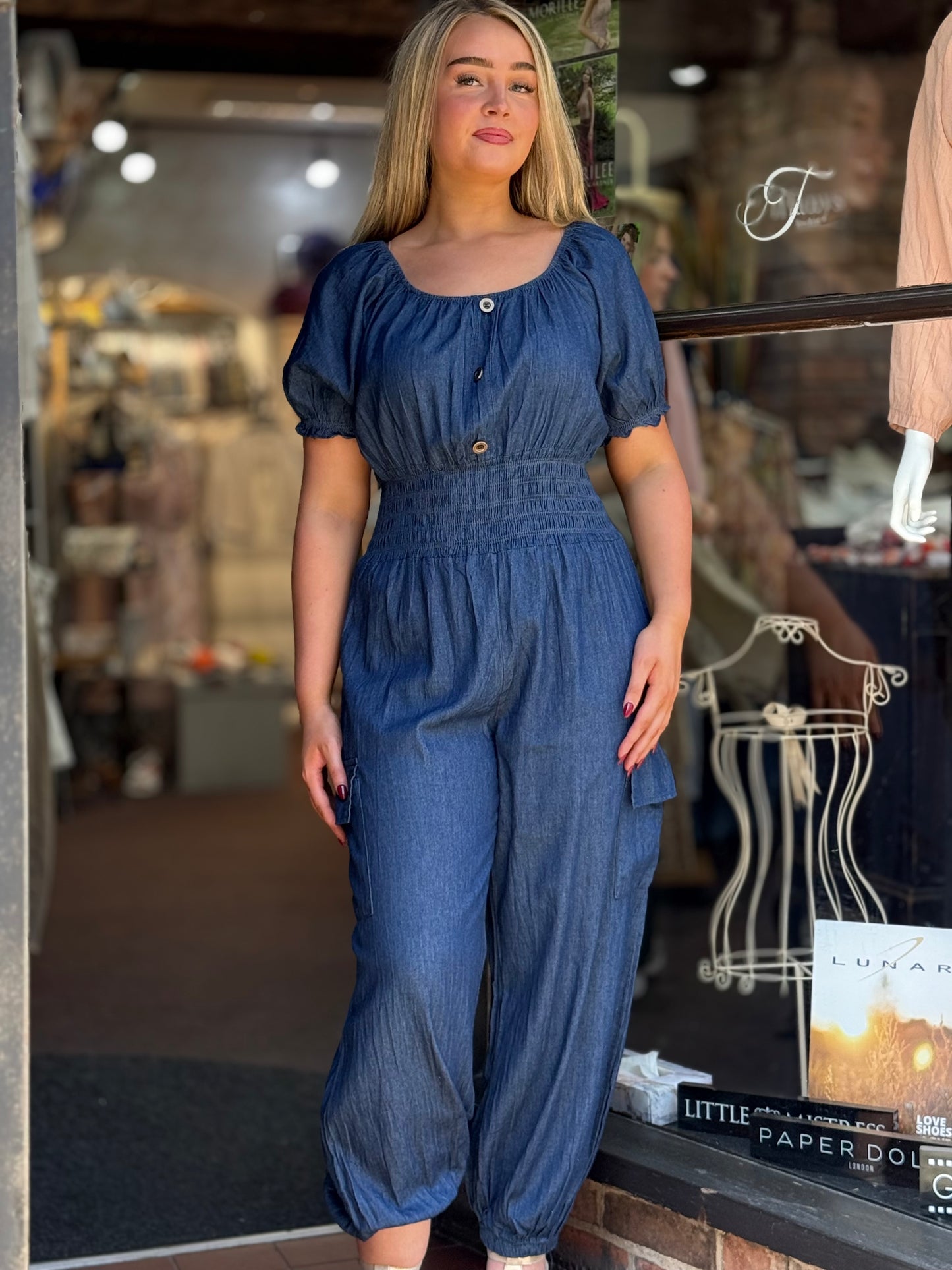 MILEY-BARDOT DENIM LOOK J/SUIT