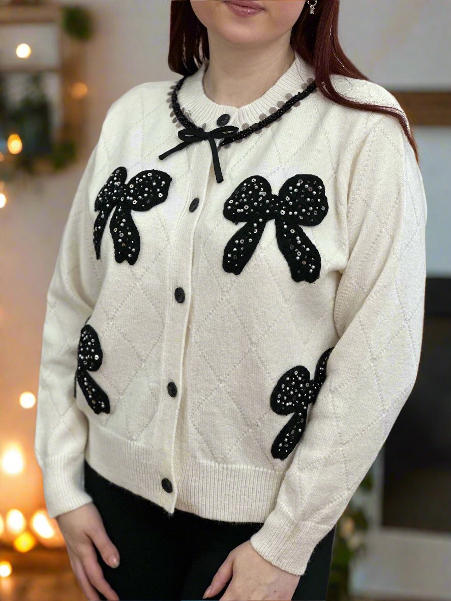 SAFFIE -BOW APPLIQUE CARDI -  #YearEndSale 25%