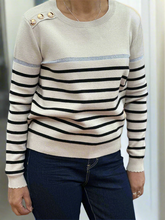 MARIS-BUTTON DETAIL LUREX STRIPE KNIT