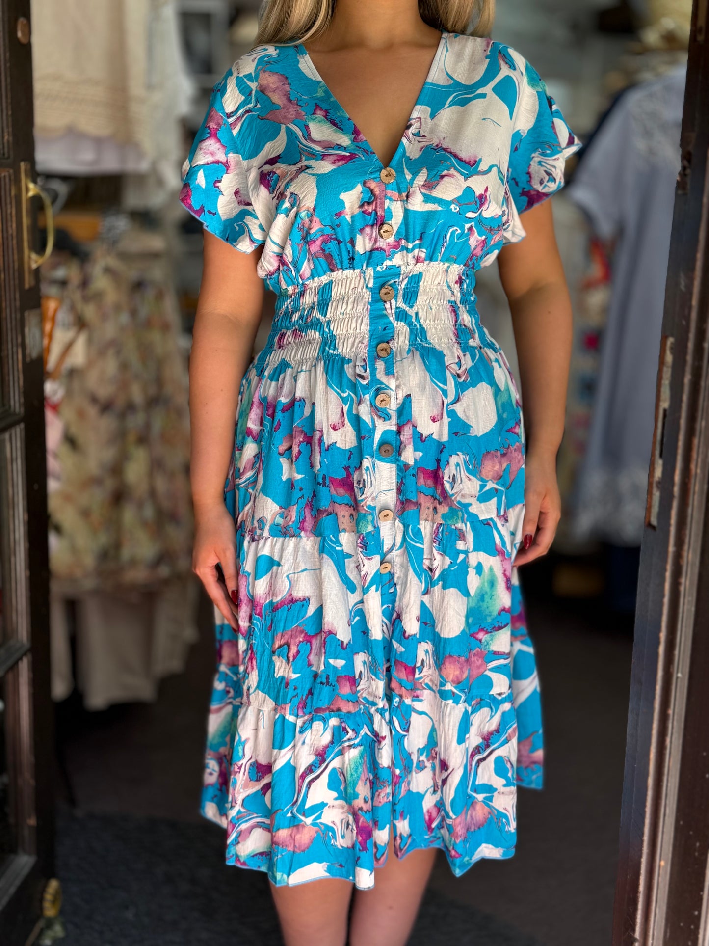 KATIE-V/NECK MIDI DRESS