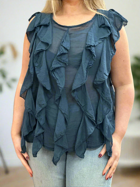 PEARL - COTTON RUFFLE FRILL S/L TOP