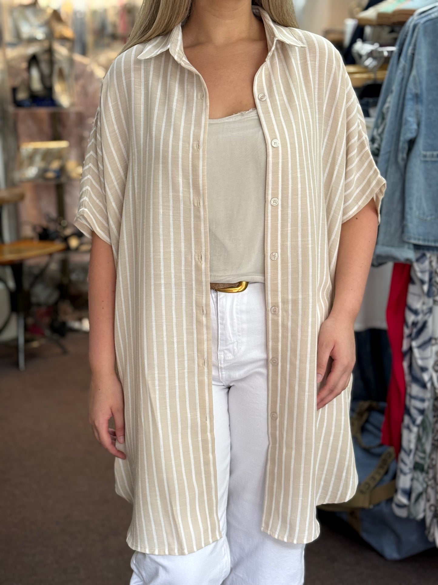 LYDIA- PIN STRIPE O/S TUNIC SHIRT-