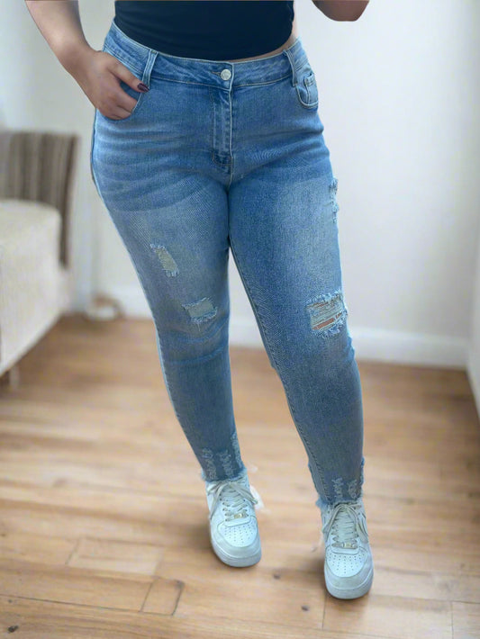 BONNY LIGHT DENIM DISTRESSED JEAN -CURVE