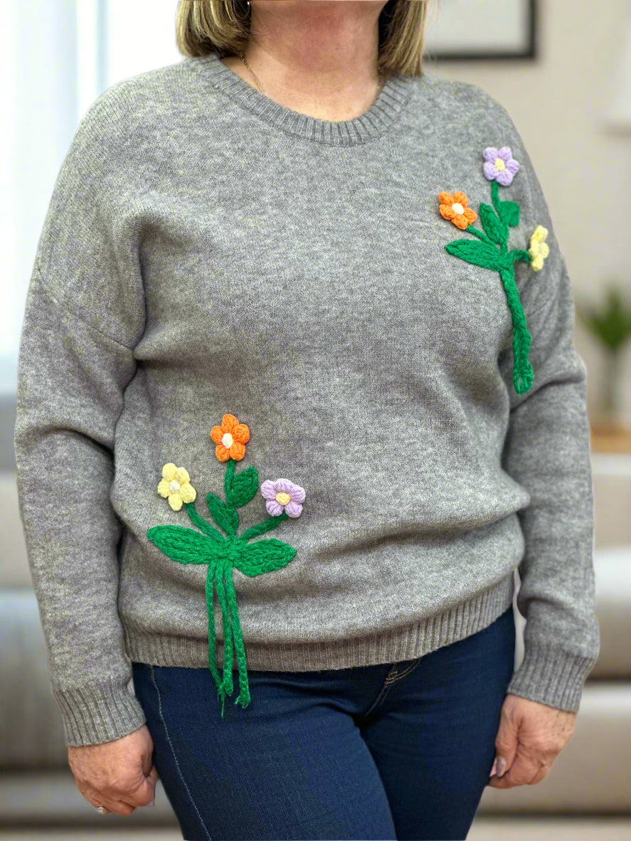 ELLY- KNITED FLOWER APPLIQUE JUMPER - #PAYDAY SAVING