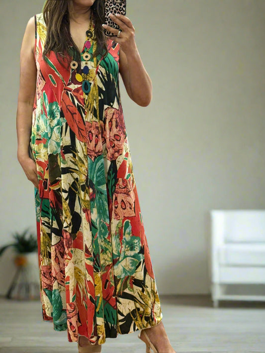 CHERISH- JERSEY A-LINE LEAFY DRESS