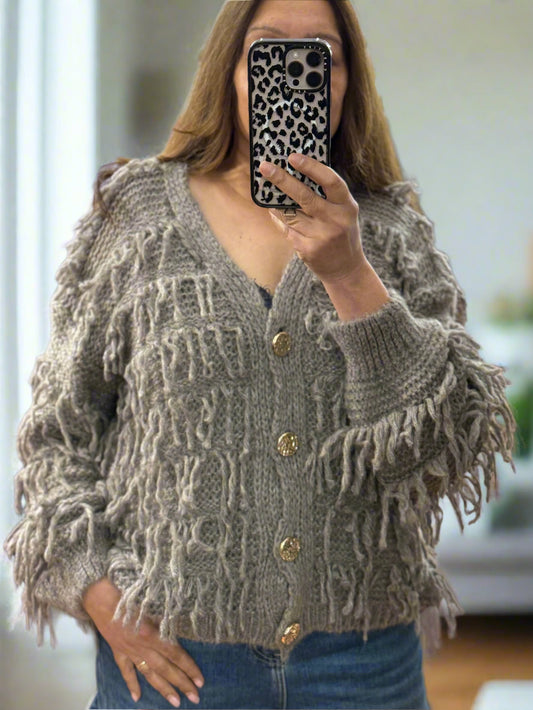 PEYTON- SHAGGY FRINGE CARDI-PLAIN