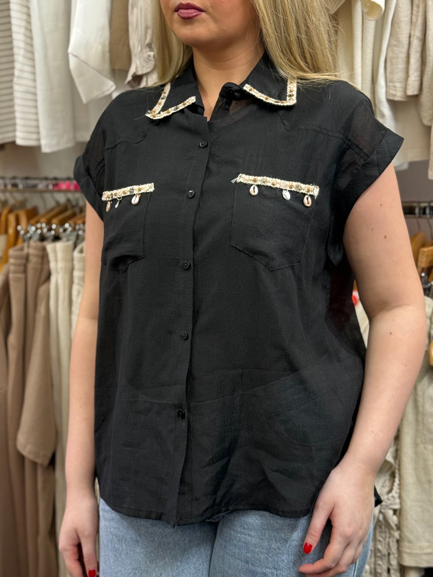JOLIE- S/LESS SHELL DETAIL TOP
