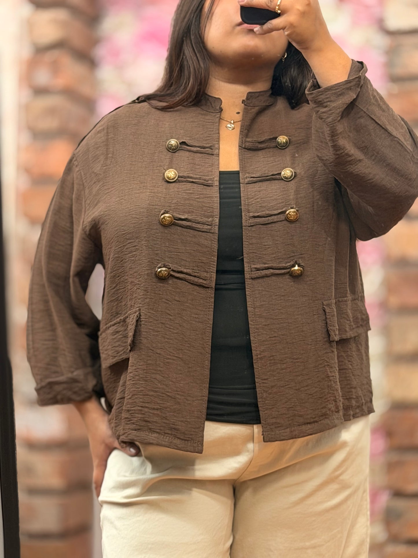 HARLOW-LINEN LOOK MILITARY JACKET