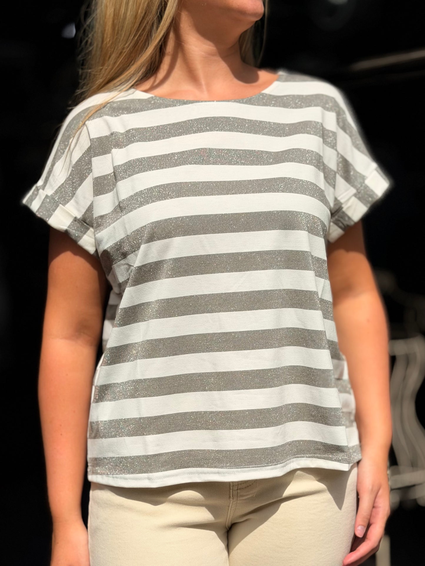 JONI-SHIMMER STRIPED TSHIRT