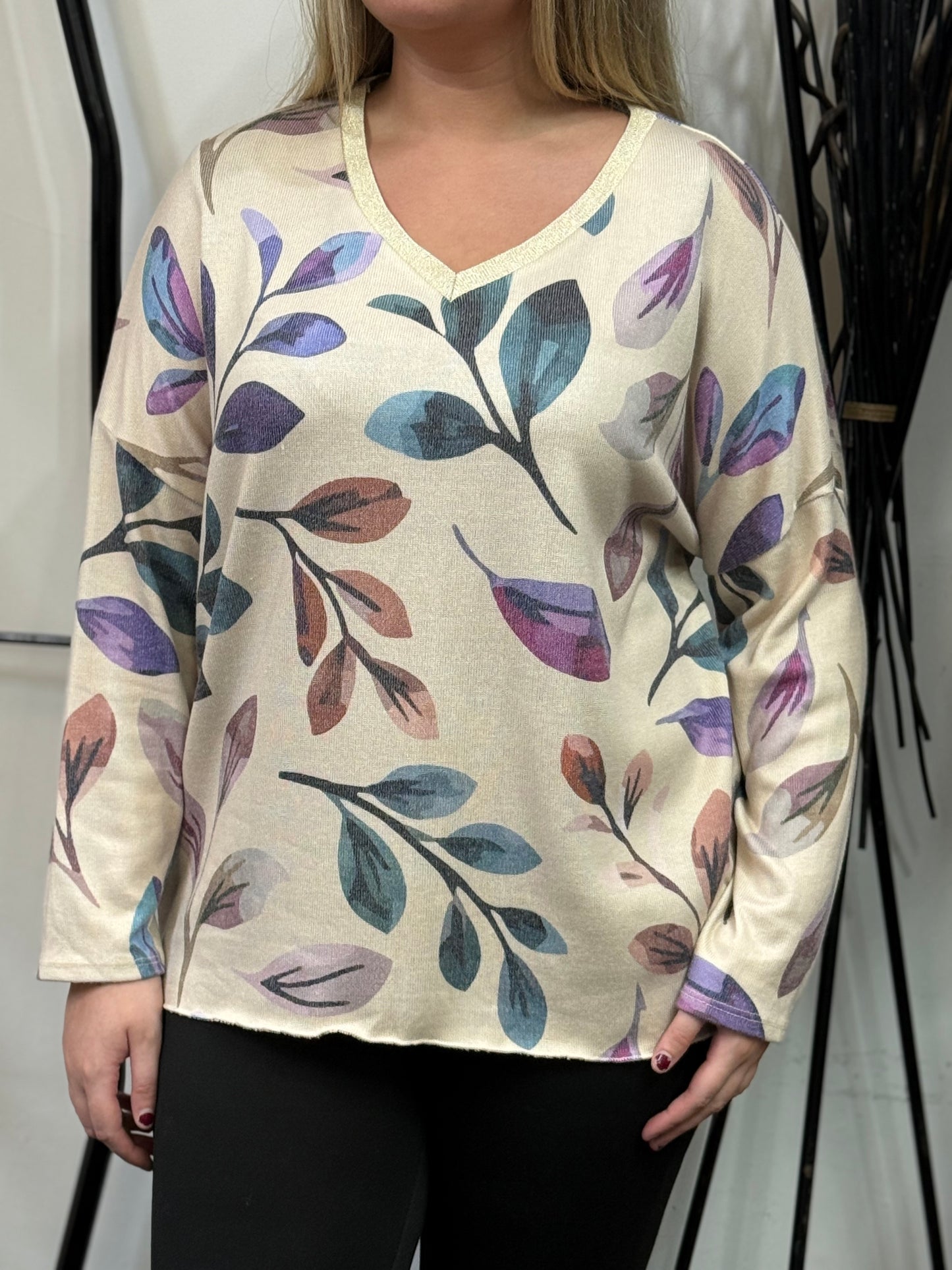 SIENNA- GOLD TRIM NECK LEAF KNIT TOP - #BlackFridaySale