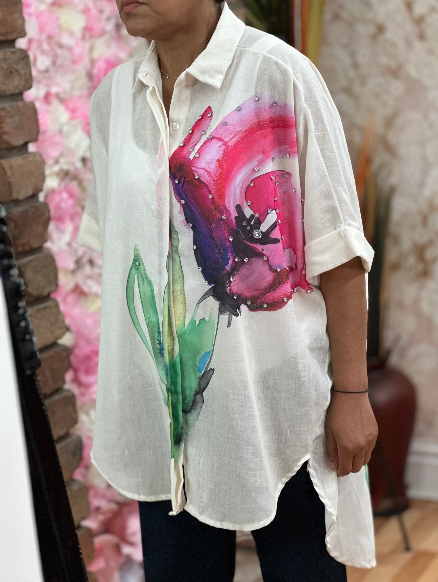 TROPICS KEW DIAMANTE FLOWER SHIRT