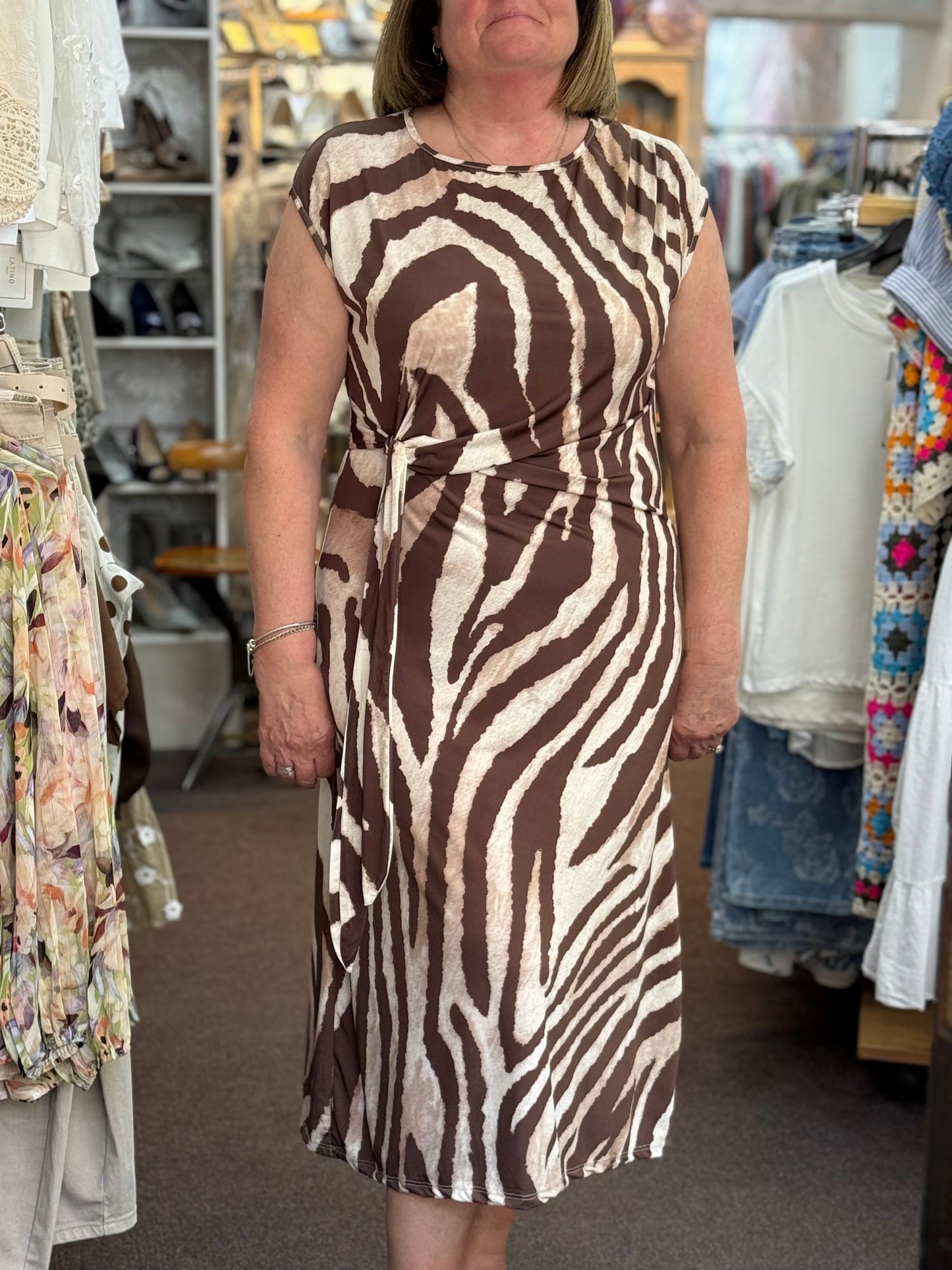 ELLIE-ZEBRA SILKY JERSEY TIE DRESS #SunshineSALE