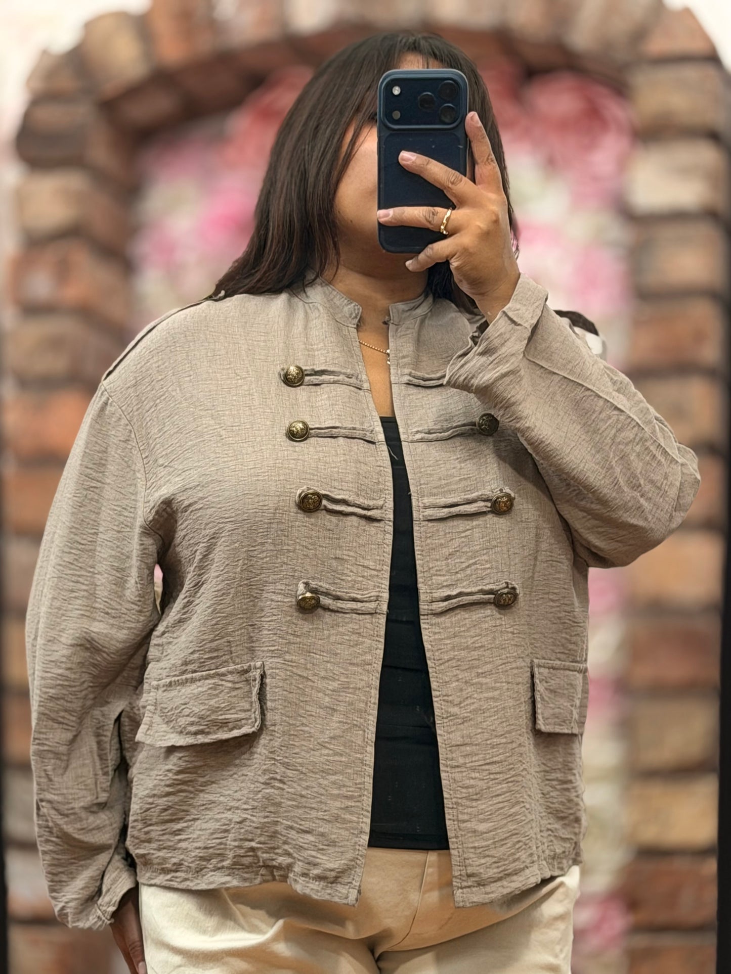 HARLOW-LINEN LOOK MILITARY JACKET