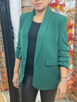 Load image into Gallery viewer, MIMI RUCHED SLEEVED BLAZER-FOREST-
