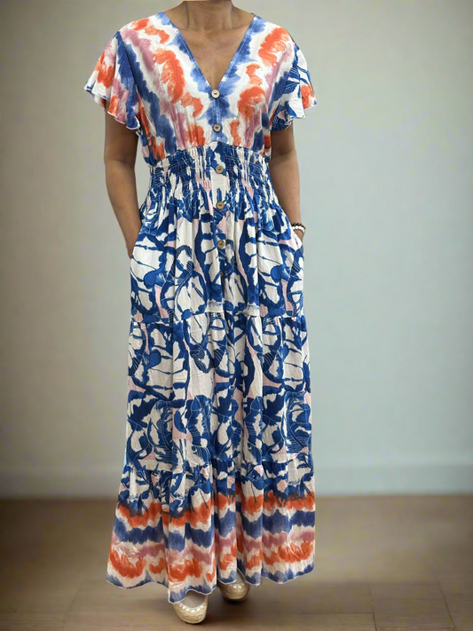 KATIE -V NK BUTTONS DETAIL MAXI DRESS -