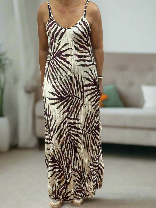 DANA- CRUSHED SATIN PALM DRESS