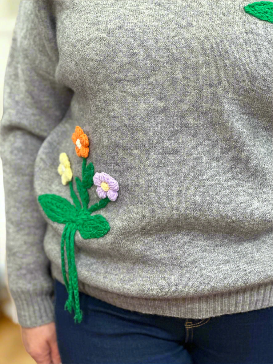 ELLY- KNITED FLOWER APPLIQUE JUMPER - #PAYDAY SAVING