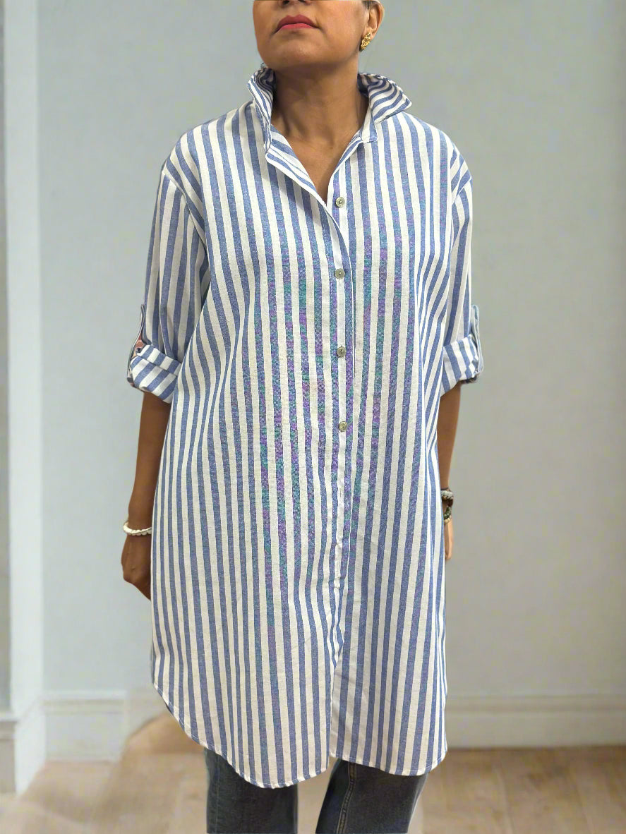ELLA- BLUE PIN STRIPE TUNIC SHIRT