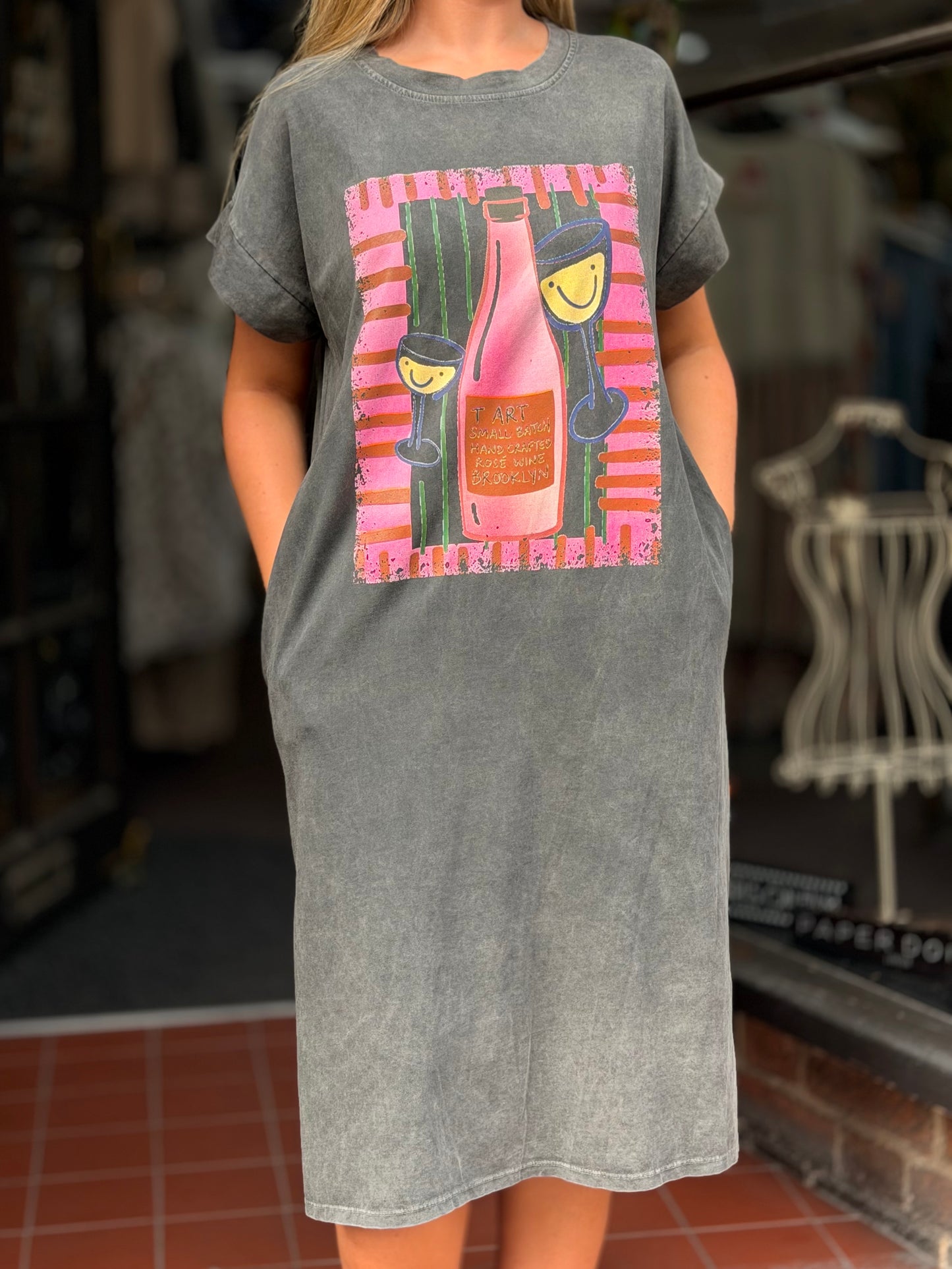 MIA- ACID WASH SLOGAN TEE DRESS