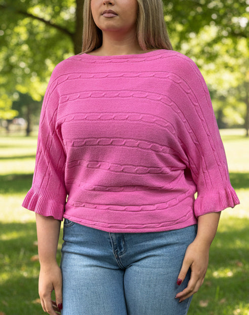 KATYA-CABLE FRILL SLV BWING KNIT